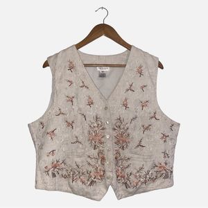 VTG Van Heusen Cottagecore Fairy Coquette Cream/Pink Floral Vest Top Women’s XL